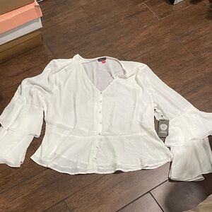 Vince Camuto Ivory Button-Up Blouse with Ruffle Sleeves